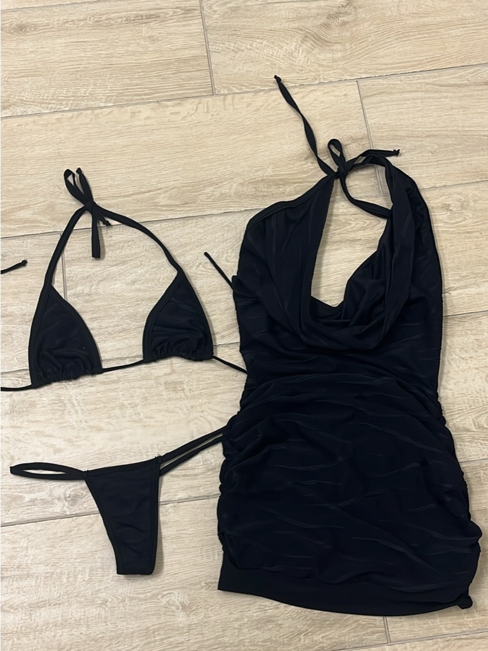 Black Fine Lingerie Set (Mini-Dress with Triangle Bikini)